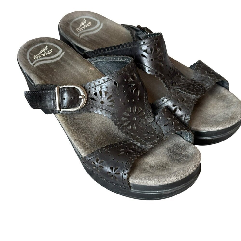Dansko Womens Size 39 US 8.5/9 Sapphire Lasercut Leather Sandals COMFORT Black - Picture 2 of 7
